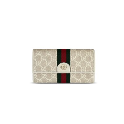 GUCCI OPHIDIA GG SUPREME CONTINENTAL WALLET IN WHITE (19*10*3.5cm)